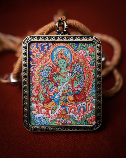 Green Tara Thangka Amulet