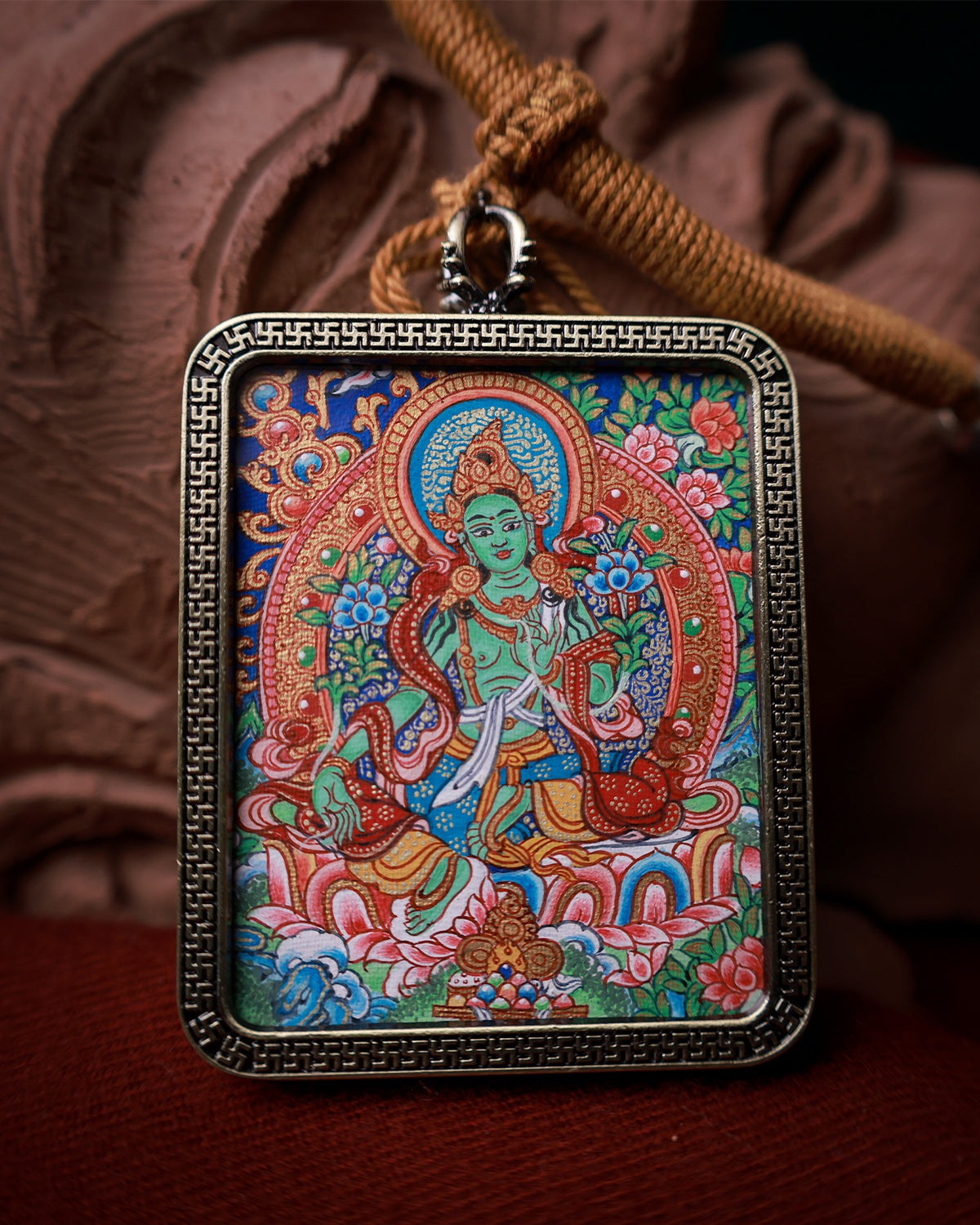 Green Tara Thangka Amulet
