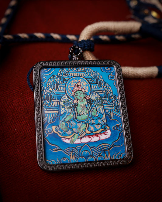 Green Tara Thangka Amulet