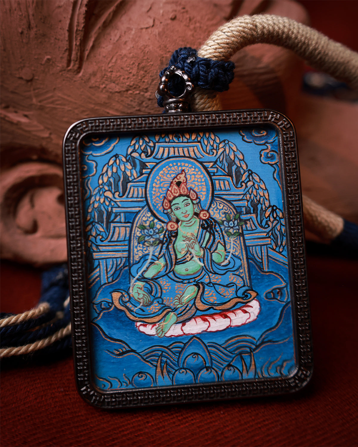 Green Tara Thangka Amulet