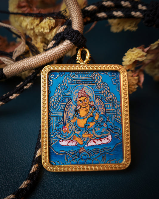 Yellow Jambhala (Wealth God) Thangka Amulet