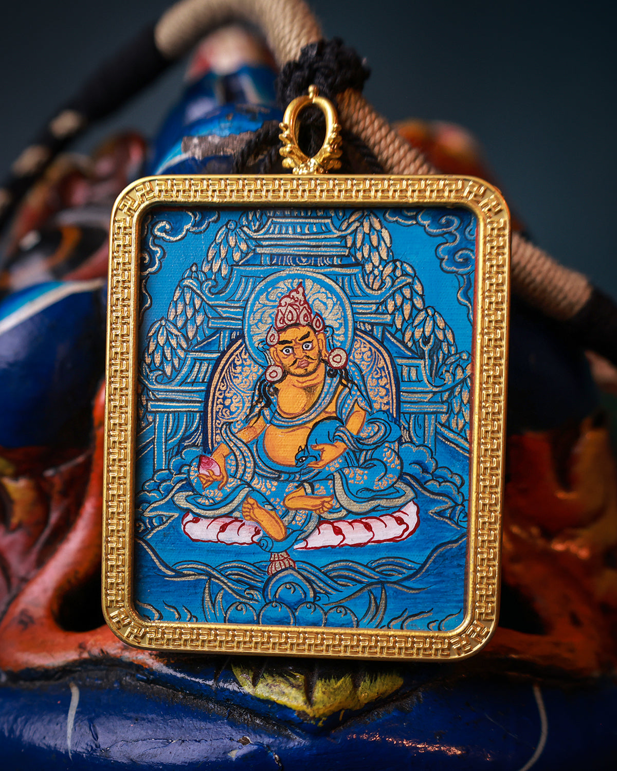 Yellow Jambhala (Wealth God) Thangka Amulet